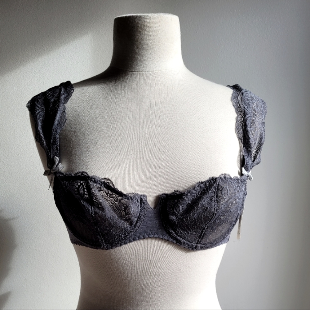 Aubade Gray Lace Bra Balconette Style